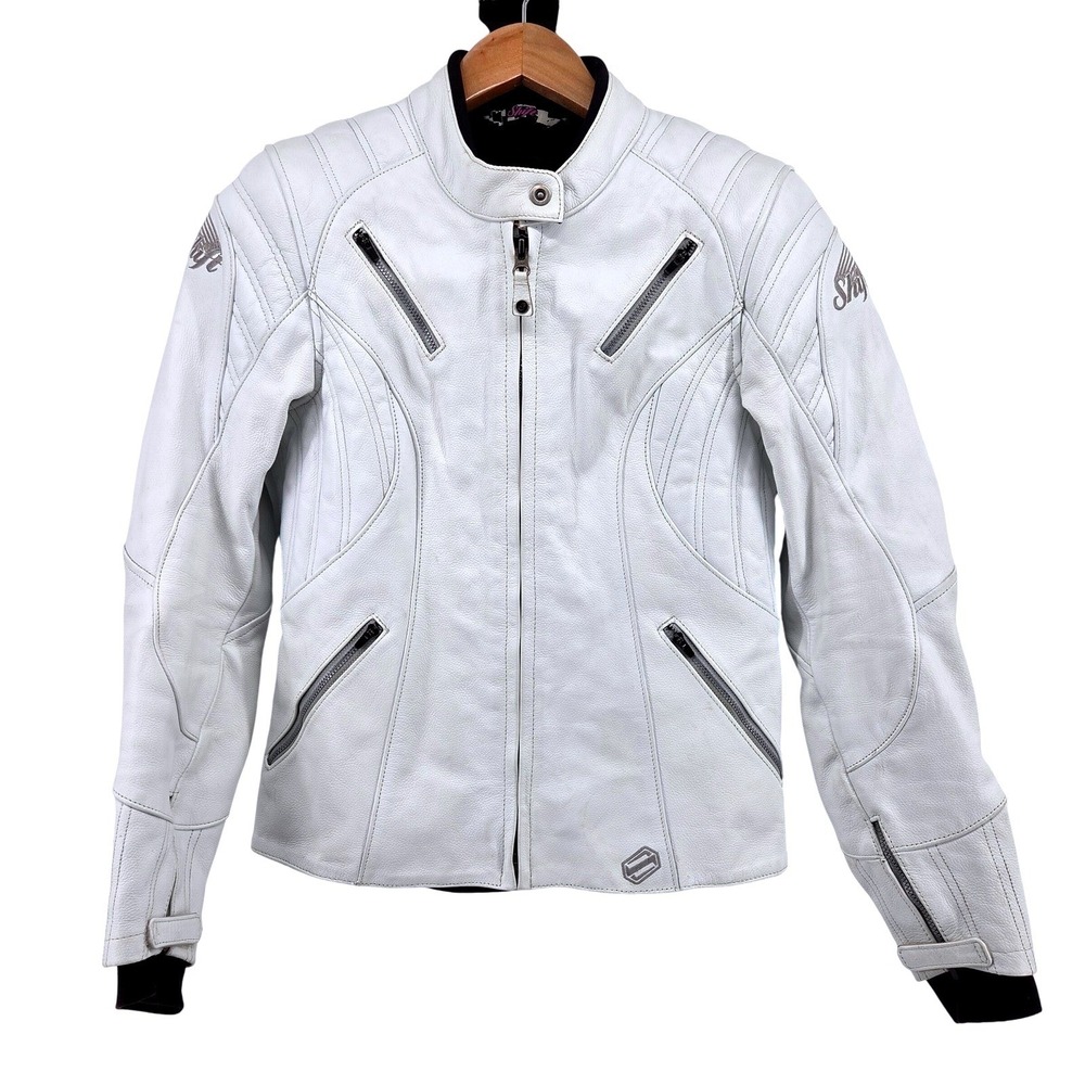 Shift Women's Siren White Leather Motorcycle Jacket Racing‎ Motocross Size S